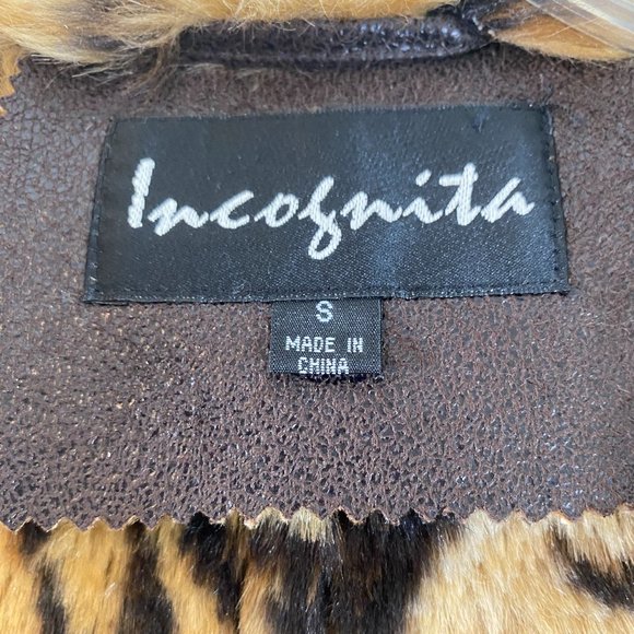 SOLD Incognita Brown Faux Leather Animal Print & Fur Lined Jacket NWOT - Picture 4 of 16